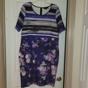 Eloquii- Purple Mixed Pattern Scuba Dress - Sz 16
